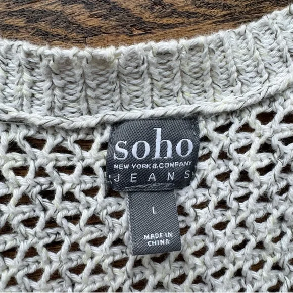 New York & Company Y2K Soho Cotton Chunky Knit Gray Quarter Sleeve Cardigan L - Picture 2 of 7